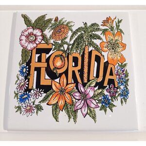 VINTAGE | SUN-GLO Ceramic FLORDIA trivet hot plate Felted Wall Hanging | Japan